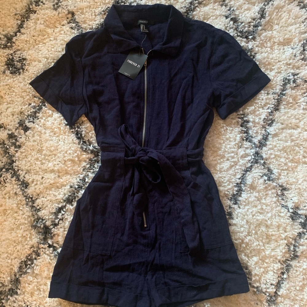 Navy Blue Zip Romper by Forever 21